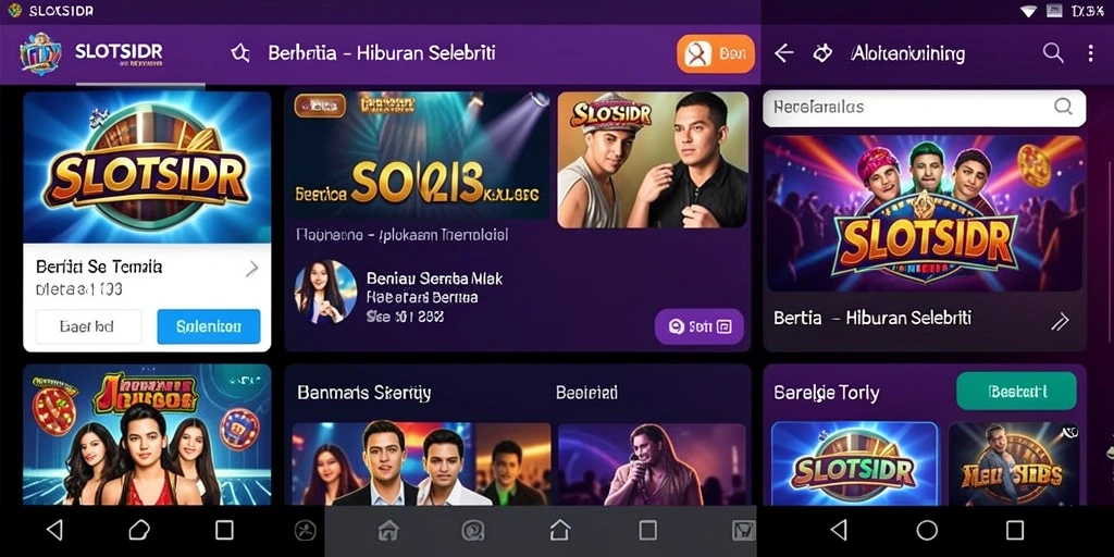 Antarmuka aplikasi SLOTSIDR dengan berita hiburan selebriti terbaru.