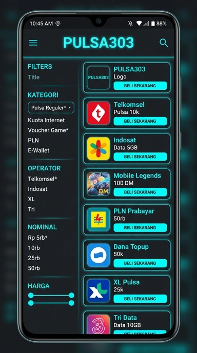 Tampilan katalog aplikasi pulsa303
