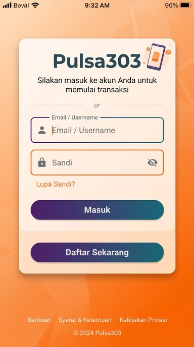 Tampilan halaman login pulsa303